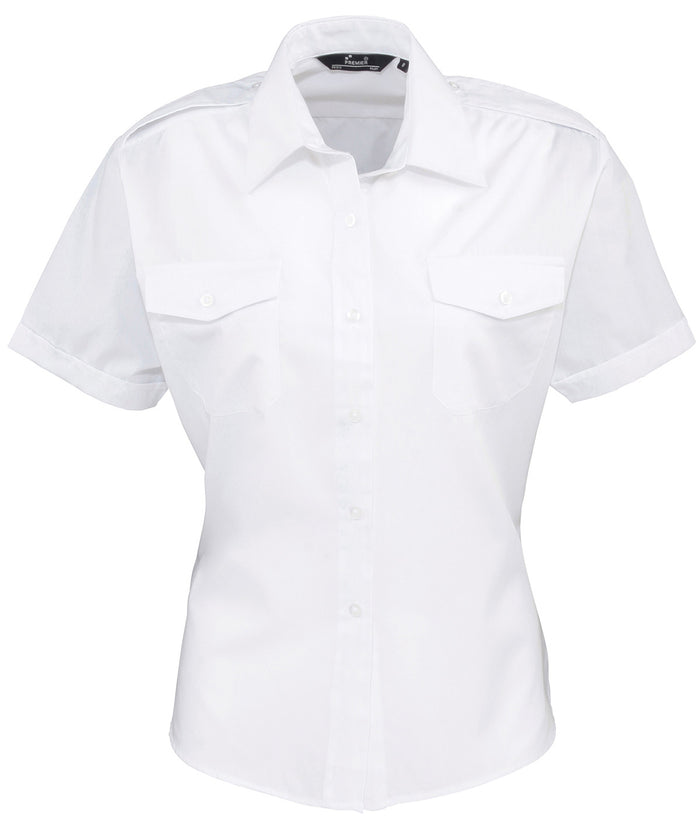 Premier Women's Short Sleeve Pilot Blouse - White