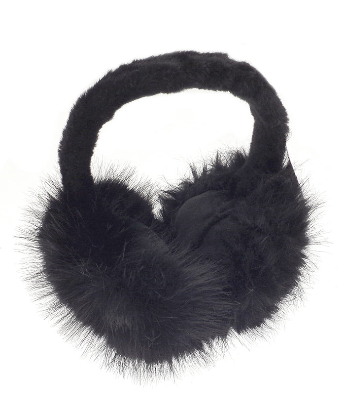 Ribbon Luxury Fur Ear Muffs - Black