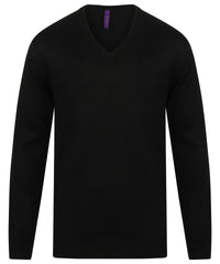 Henbury Cashmere Touch Acrylic V-neck Jumper - Navy