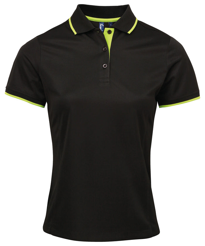 Premier Women's Contrast Coolchecker® Polo - Black/Lime