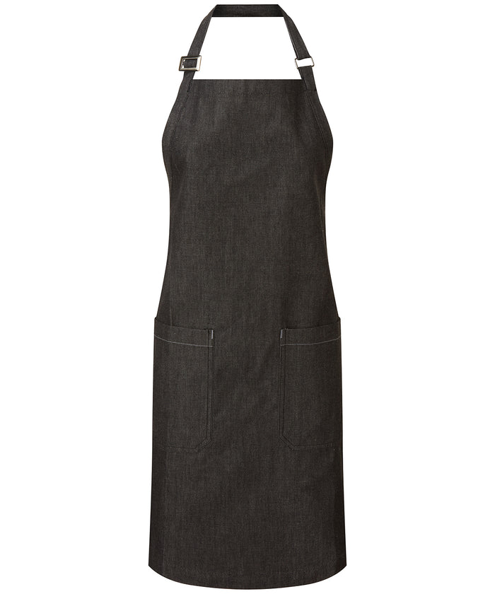 Premier Cotton Denim Bib Apron, Organic and Fairtrade Certified - Black Denim