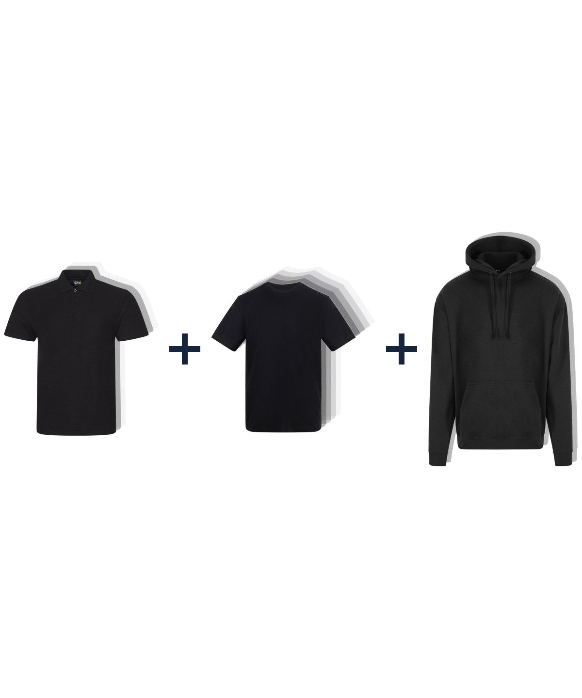Workwear Week Pack in Black - 3 Polos, 5 T-Shirts and 2 Hoodies