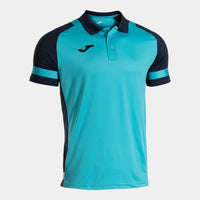 Joma Phoenix III Short Sleeve Polo (Adult) - Fluorescent Turquoise Navy Blue